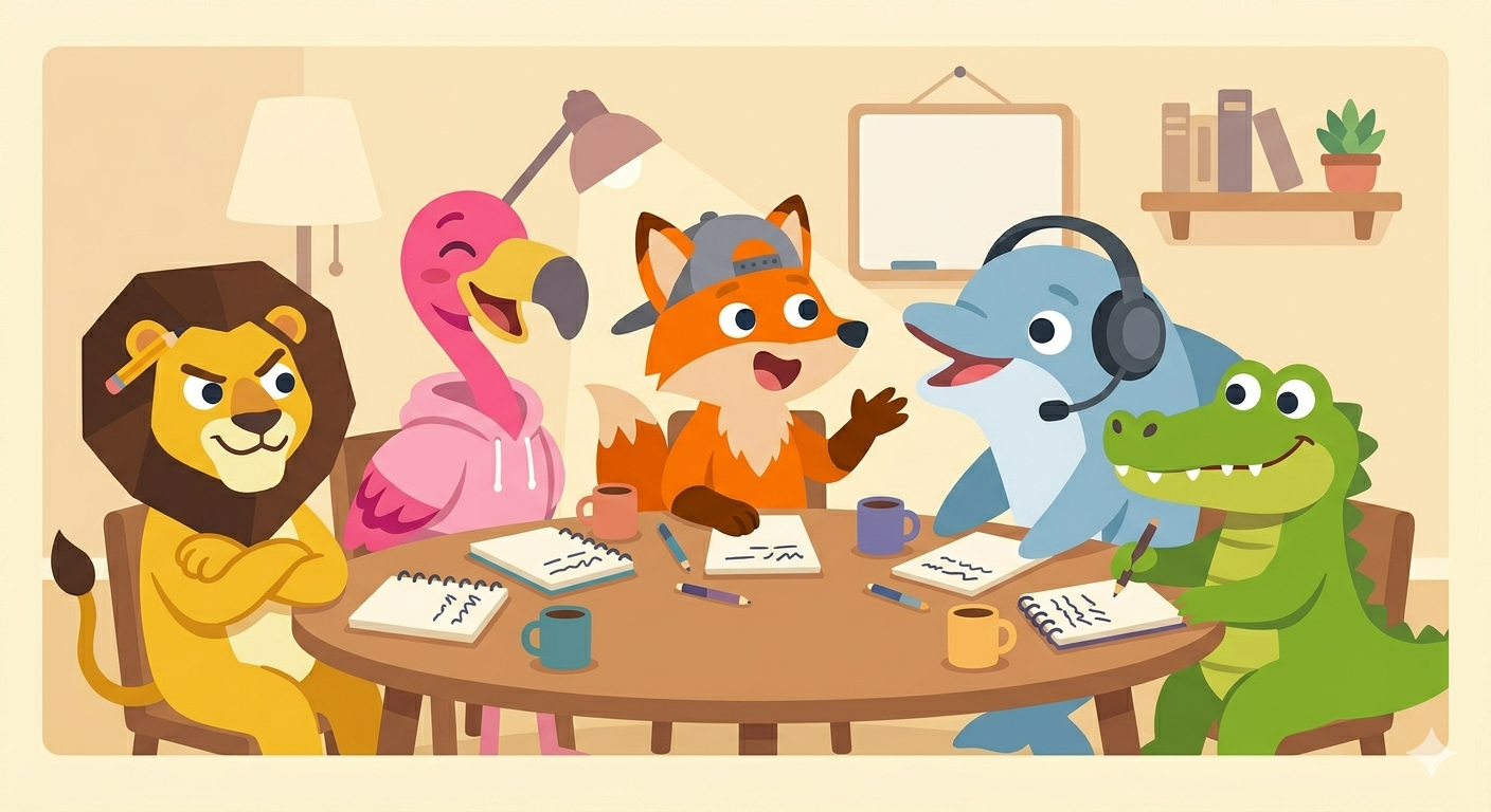 Regular Six - animals in small group English conversation class